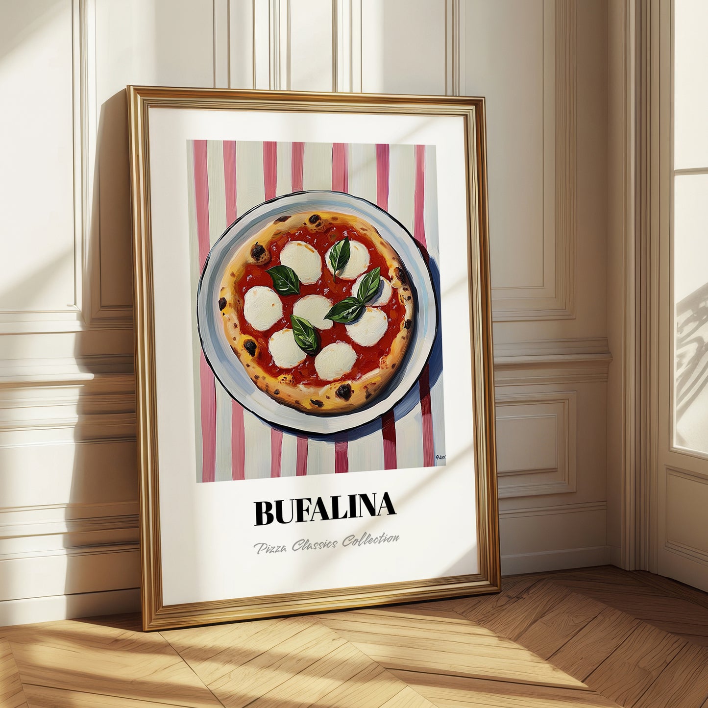 Bufala (Bufalina) – on Striped Tablecloth, Pizza Still Life