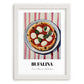 Bufala (Bufalina) – on Striped Tablecloth, Pizza Still Life, placed in minimal white frame