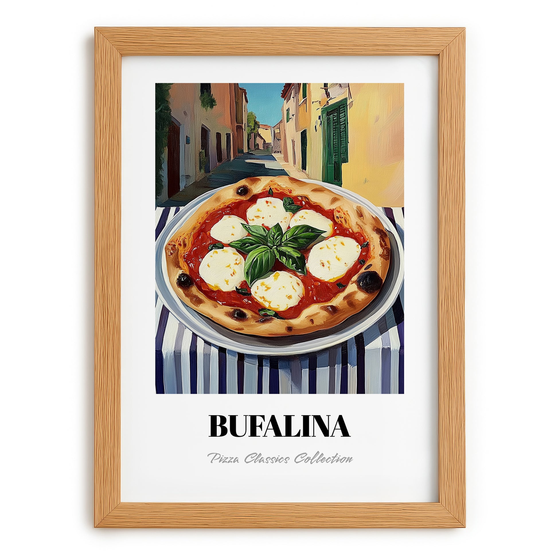 Pizza Bufalina (Bufala) – Italian Café on the Corner, Pizza Painting, set in oak frame