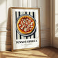 Tonno E Cipolla – on Striped Tablecloth, Pizza Illustration