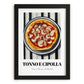 Tonno E Cipolla – on Striped Tablecloth, Pizza Illustration, in sleek black frame