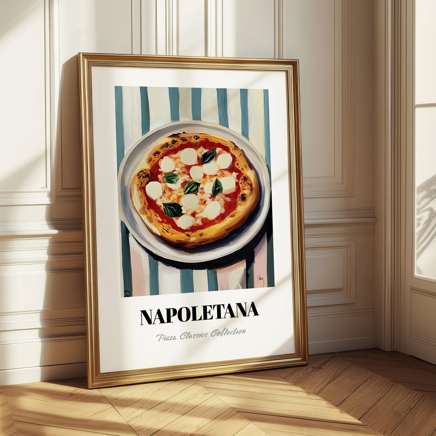Napoletana – on Striped Tablecloth, Pizza Art