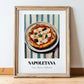 Napoletana – on Striped Tablecloth, Pizza Art, in wooden frame leaning on the floor