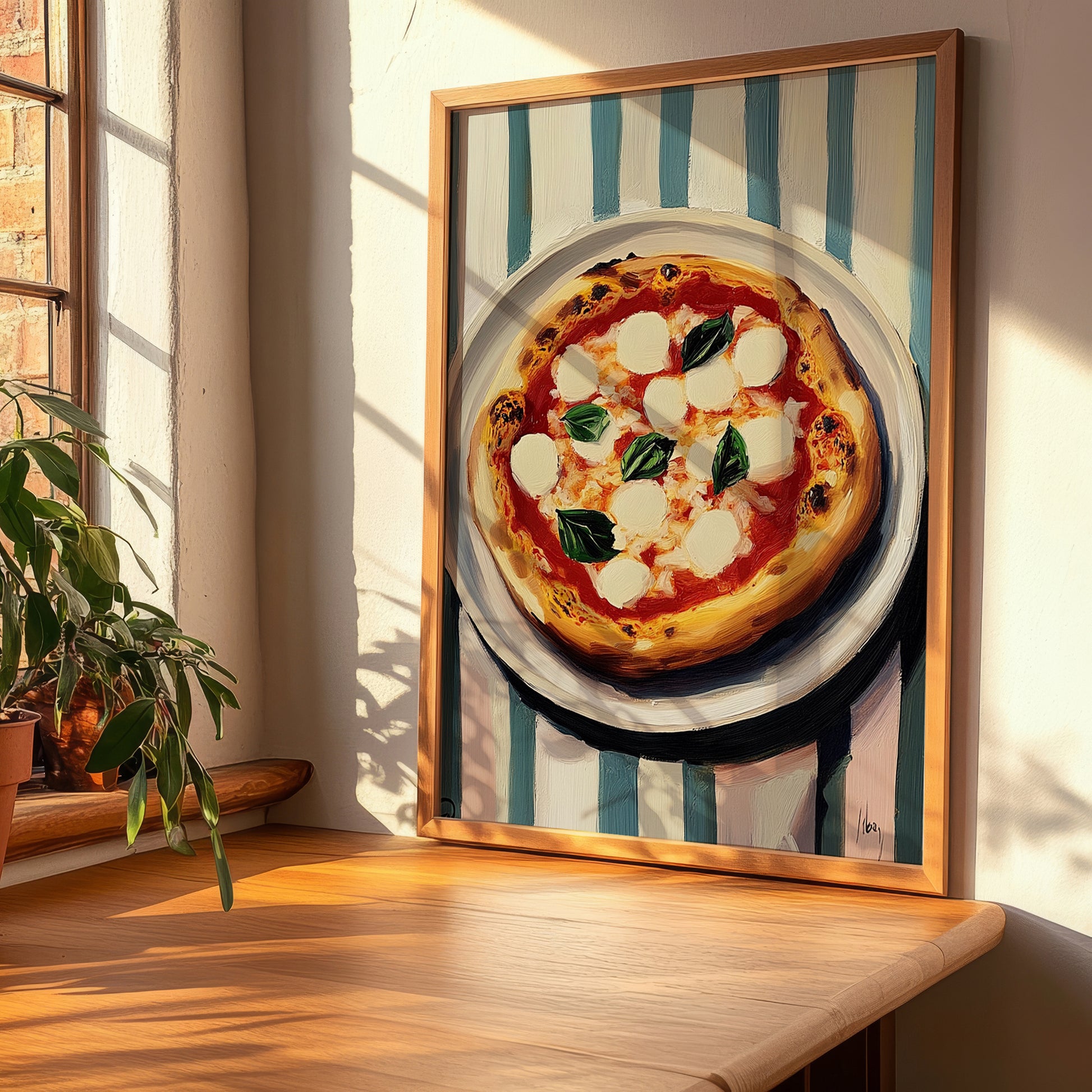 Napoletana – on Striped Tablecloth, Pizza Art, clean layout with no caption