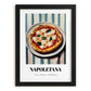 Napoletana – on Striped Tablecloth, Pizza Art, in sleek black frame
