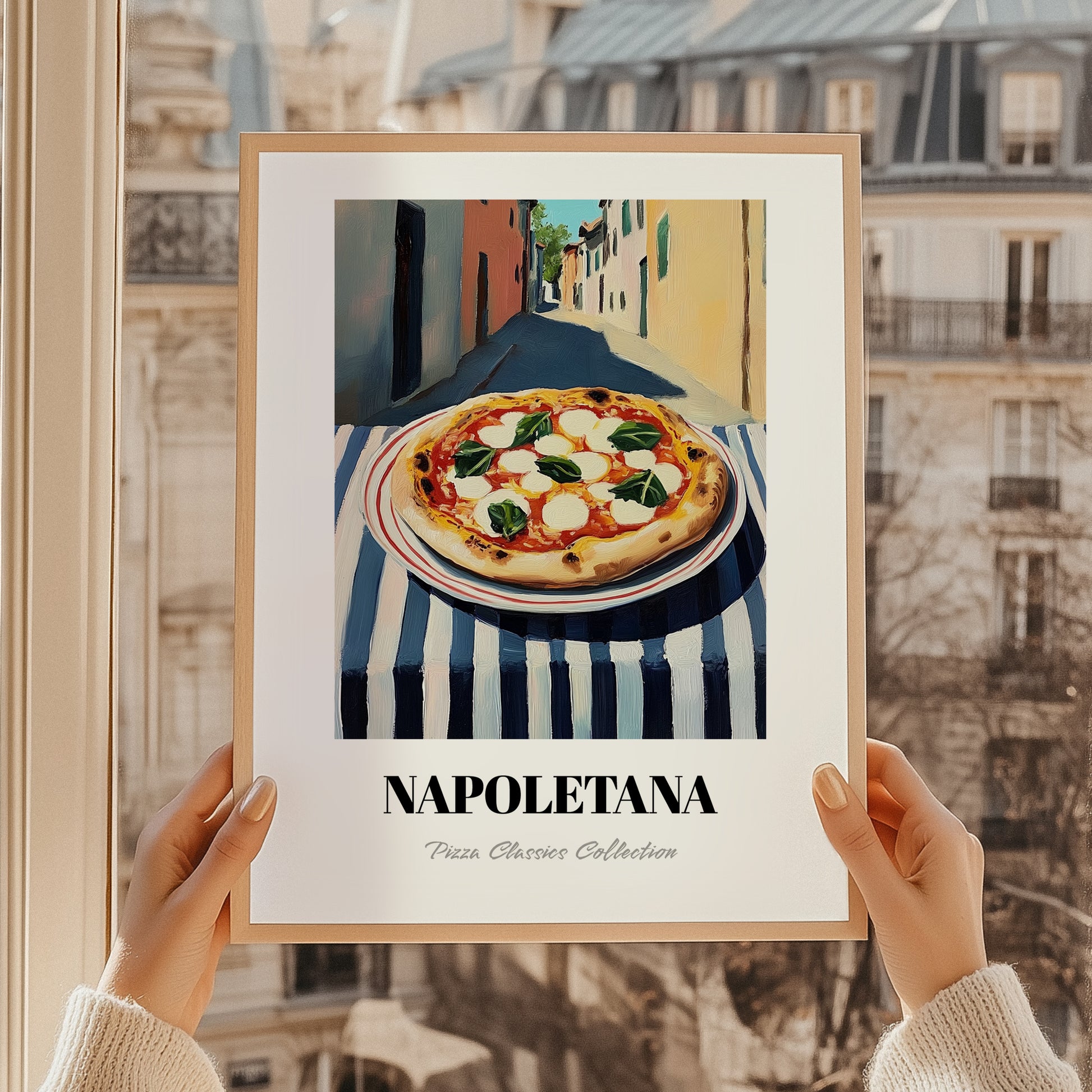 Pizza Napoletana – Italian Café on the Corner, Pizza Wall Print, styled in a charming Paris street view