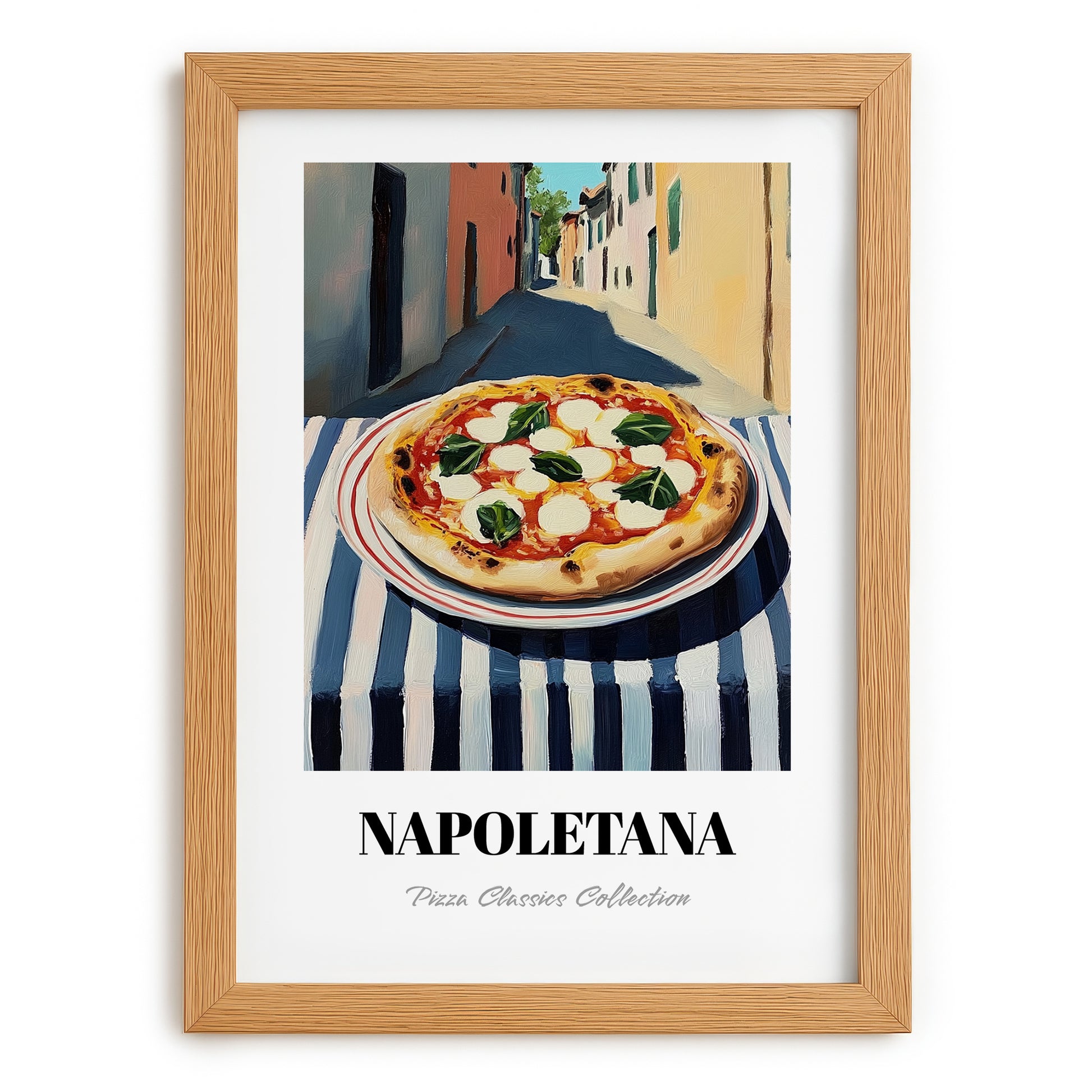 Pizza Napoletana – Italian Café on the Corner, Pizza Wall Print, set in oak frame