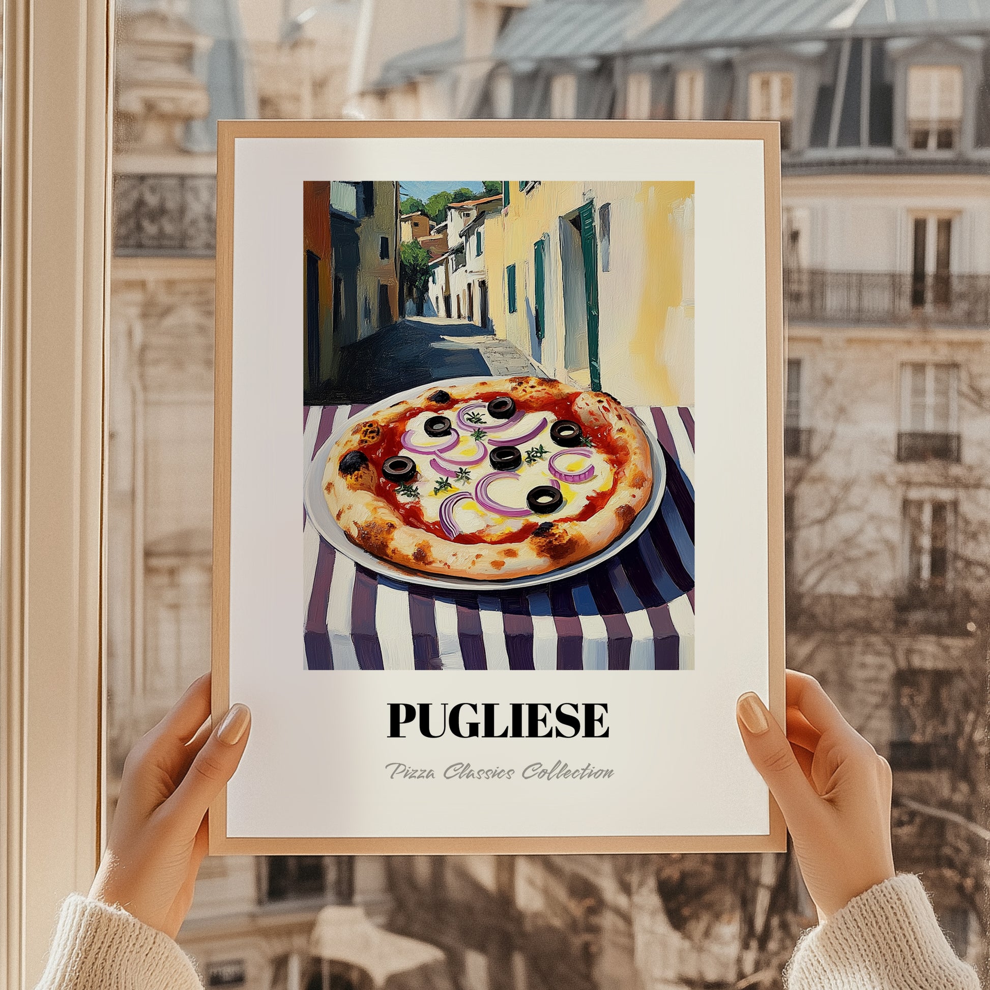 Pizza Pugliese – Italian Outdoor Café Scene, Pizza Print, styled in a charming Paris street view