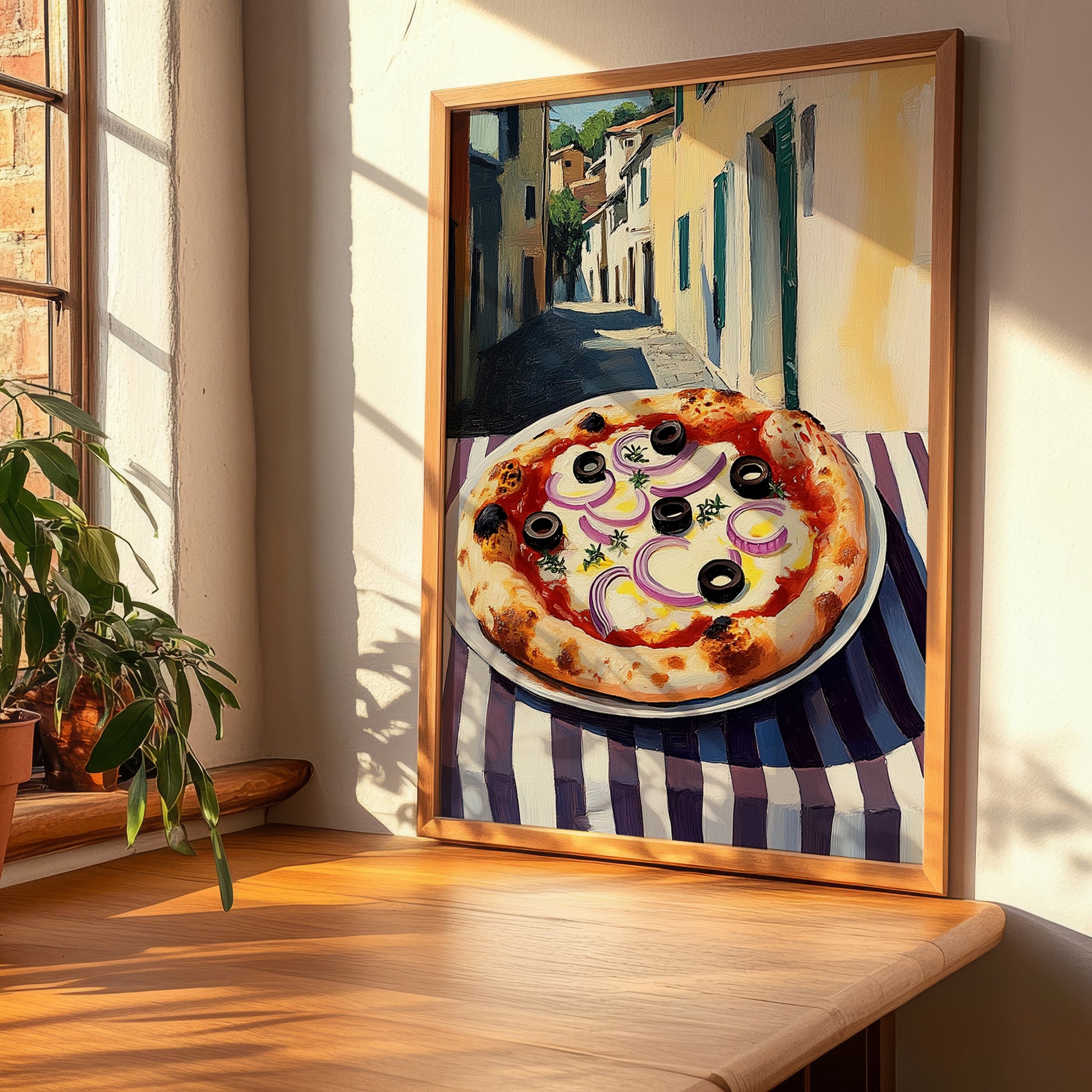 Pizza Pugliese – Italian Outdoor Café Scene, Pizza Print, clean layout with no caption