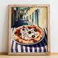 Pizza Pugliese – Italian Outdoor Café Scene, Pizza Print, no-text version framed in wood