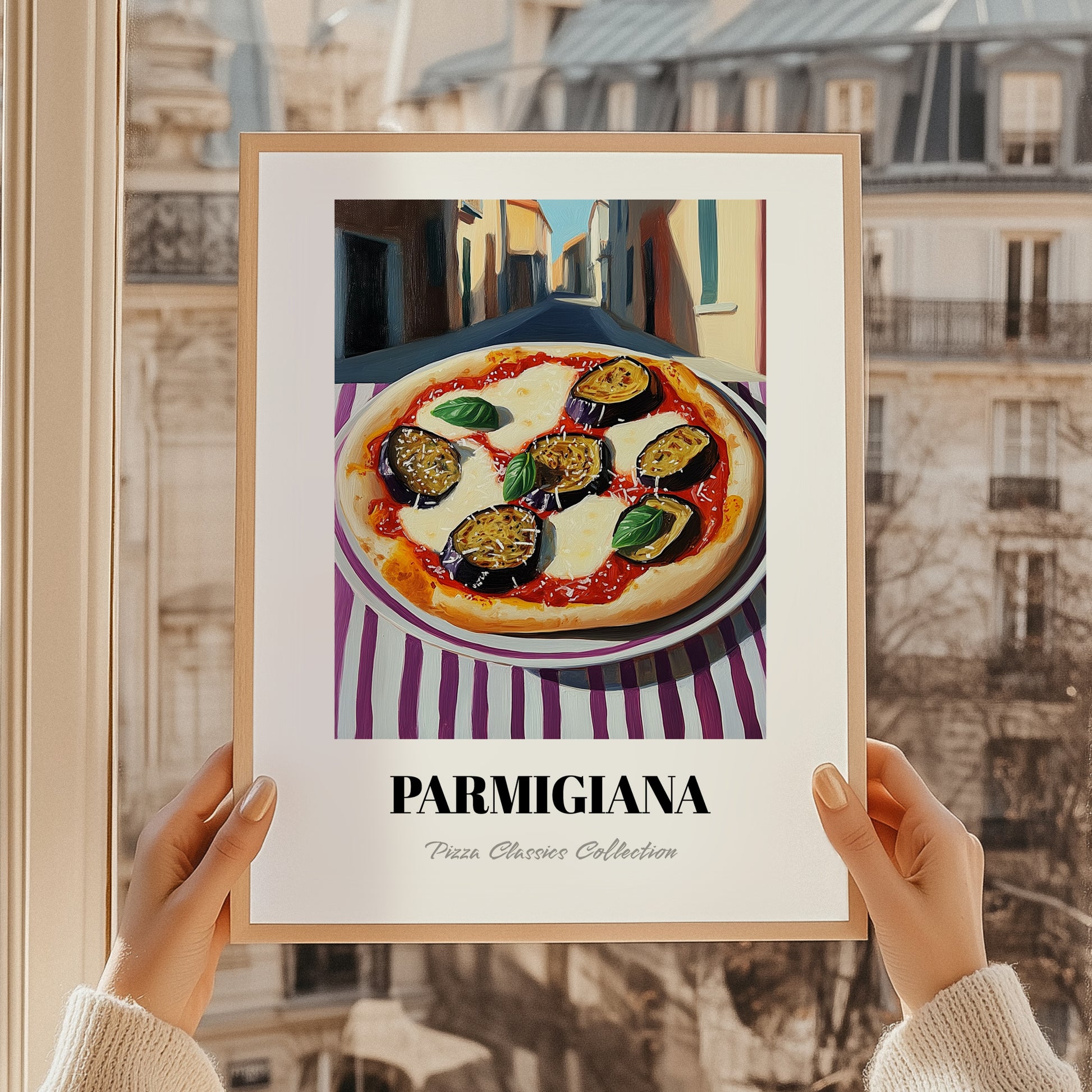 Pizza Parmigiana – Italian Café on the Corner, Pizza Painting, styled in a charming Paris street view