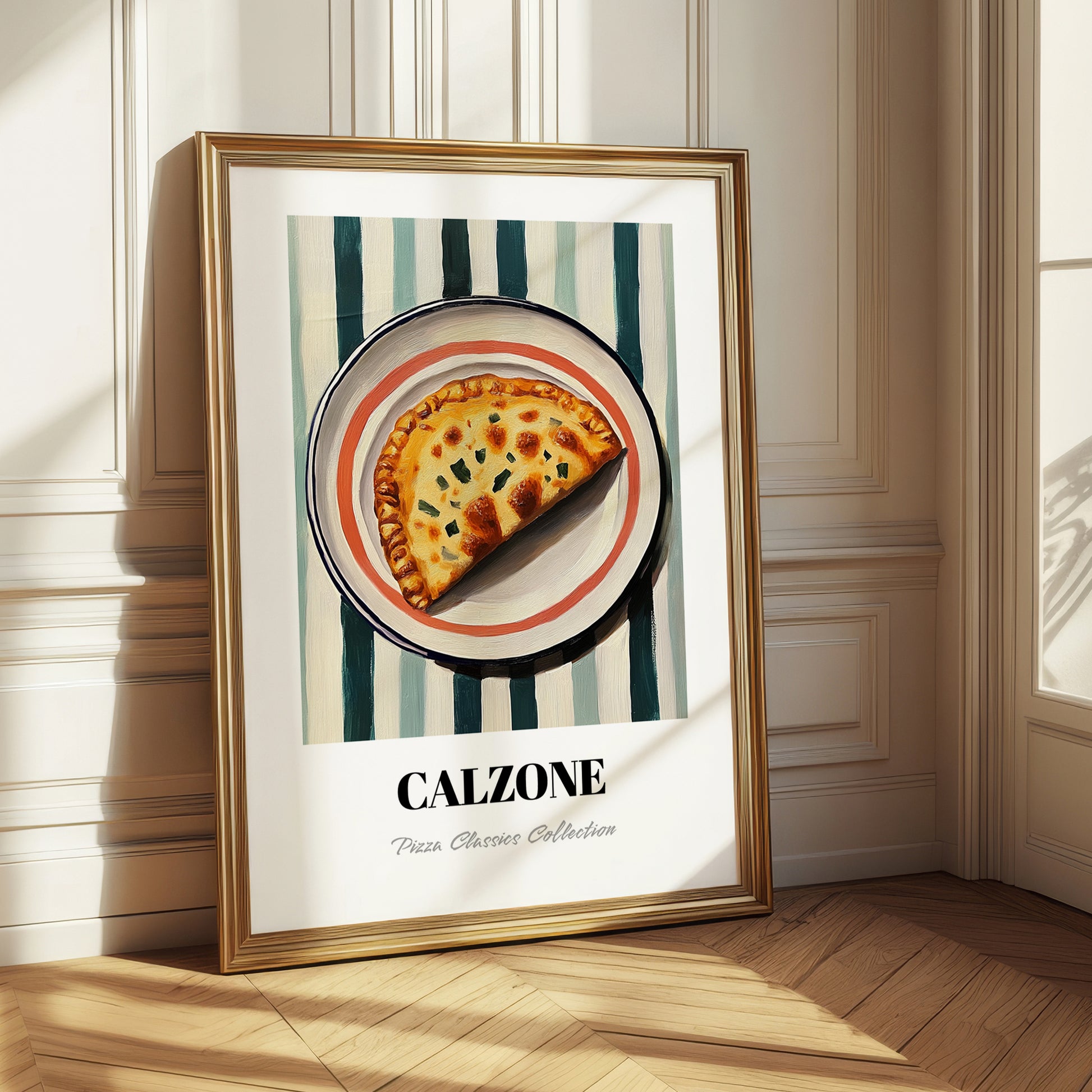Calzone – on Striped Tablecloth, Pizza Wall Art