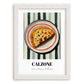 Calzone – on Striped Tablecloth, Pizza Wall Art, placed in minimal white frame