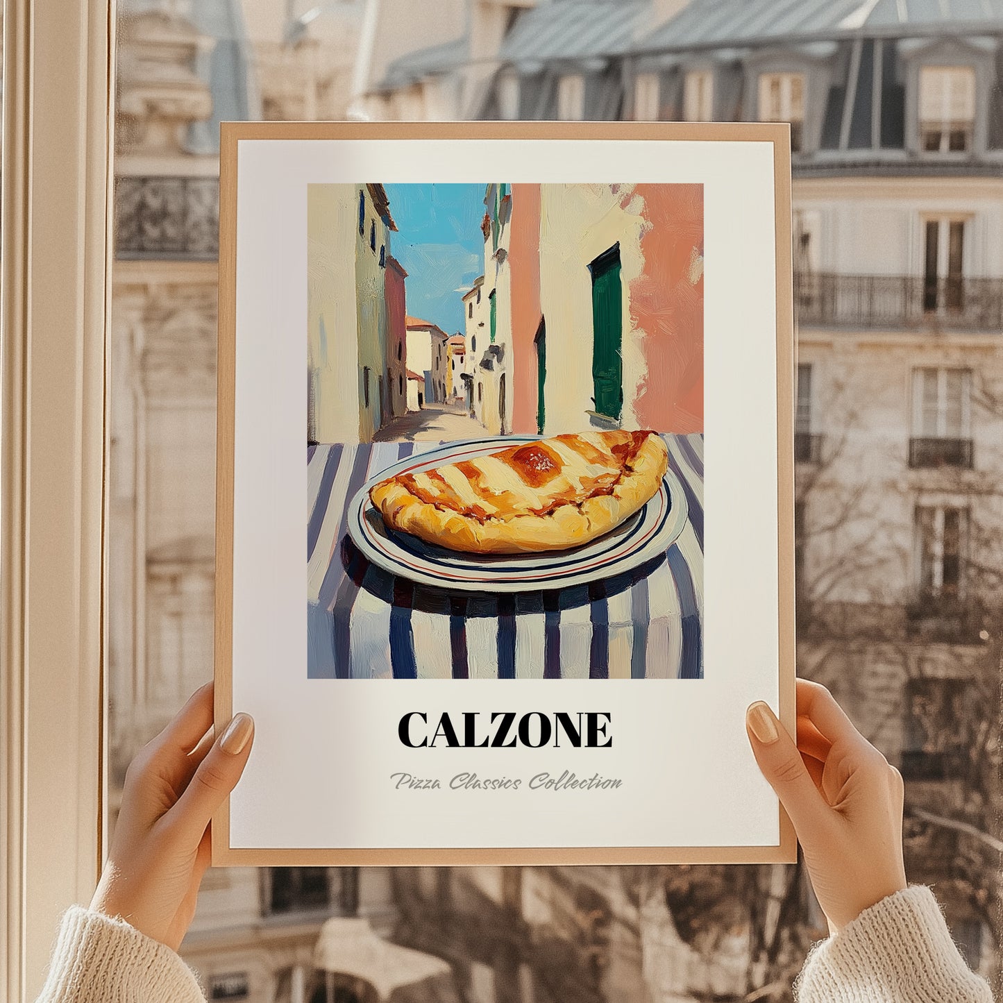 Pizza Calzone – Italian Outdoor Café Scene, Pizza Wall Art, styled in a charming Paris street view