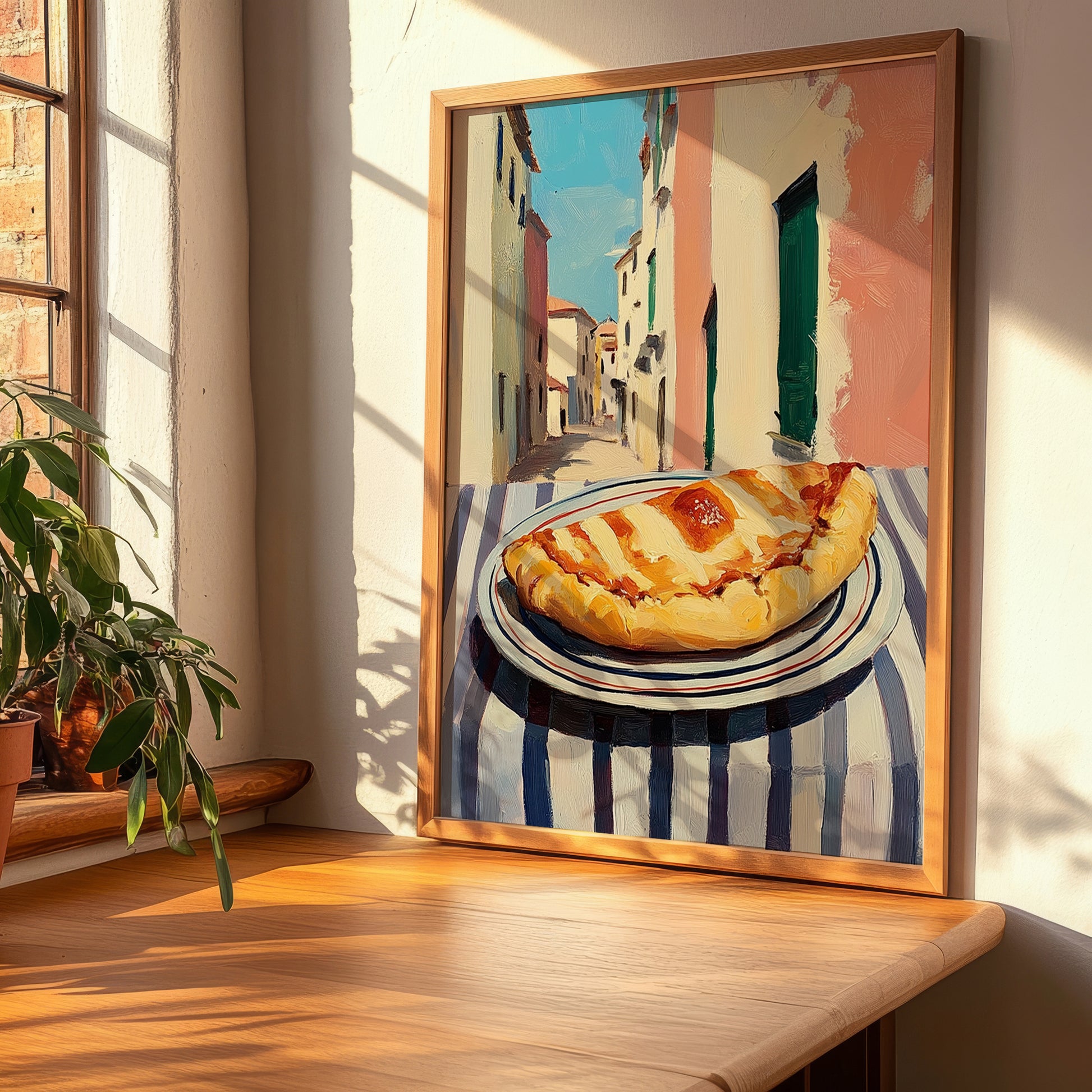Pizza Calzone – Italian Outdoor Café Scene, Pizza Wall Art, clean layout with no caption