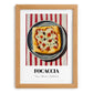 Focaccia – on Striped Tablecloth, Pizza Painting, set in oak frame