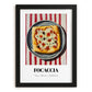 Focaccia – on Striped Tablecloth, Pizza Painting, in sleek black frame