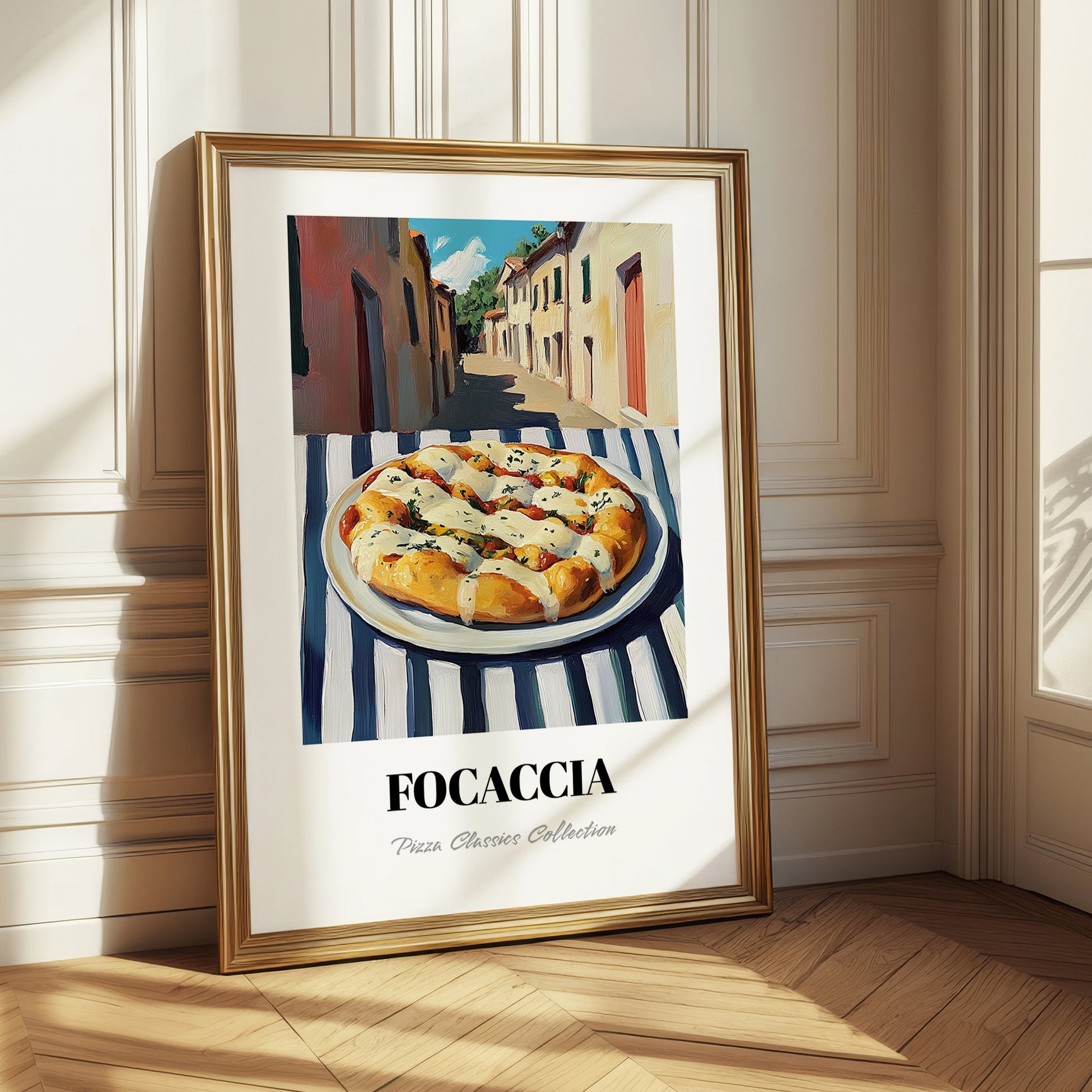 Pizza Focaccia – Italian Street Café Scene, Pizza Illustration