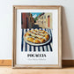 Pizza Focaccia – Italian Street Café Scene, Pizza Illustration, in wooden frame leaning on the floor