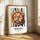 Siciliana – on Striped Tablecloth, Pizza Poster