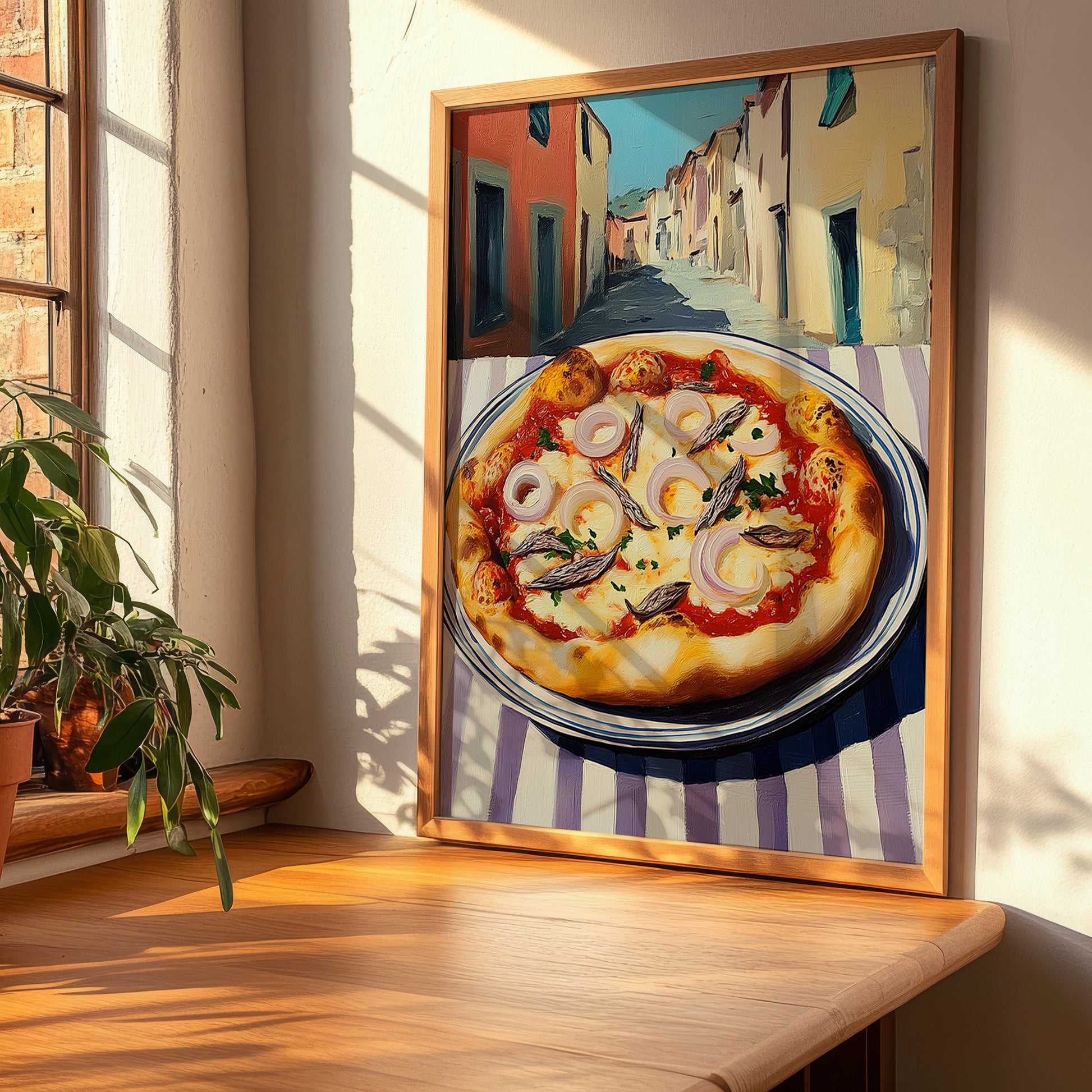 Pizza Siciliana – Italian Street Café Scene, Pizza Painting, clean layout with no caption