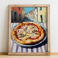 Pizza Siciliana – Italian Street Café Scene, Pizza Painting, no-text version framed in wood