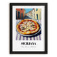 Pizza Siciliana – Italian Street Café Scene, Pizza Painting, in sleek black frame