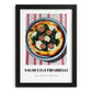 Salsiccia E Friarielli – on Striped Tablecloth, Pizza Still Life, in sleek black frame
