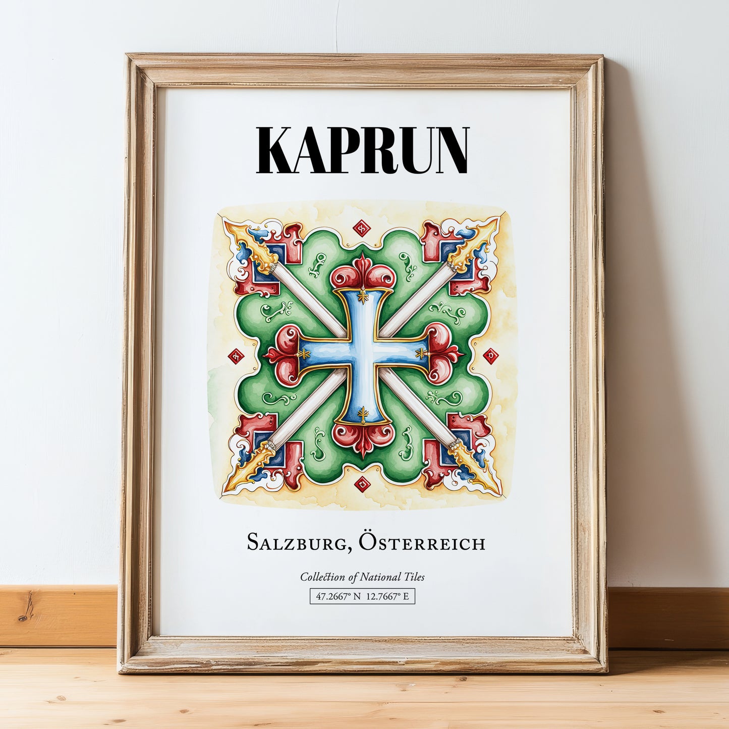 Kaprun, Austria – Travel Wall Art, in wooden frame leaning on the floor