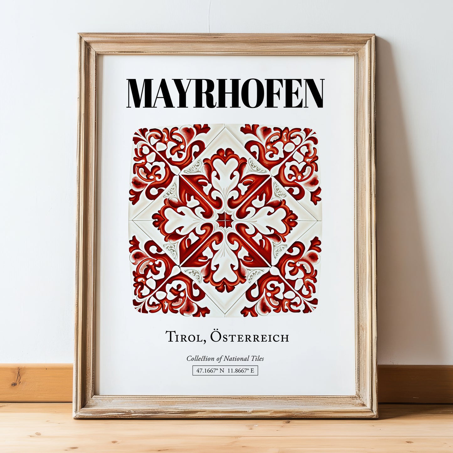 Mayrhofen, Austria – Cultural Heritage Wall Art, in wooden frame leaning on the floor