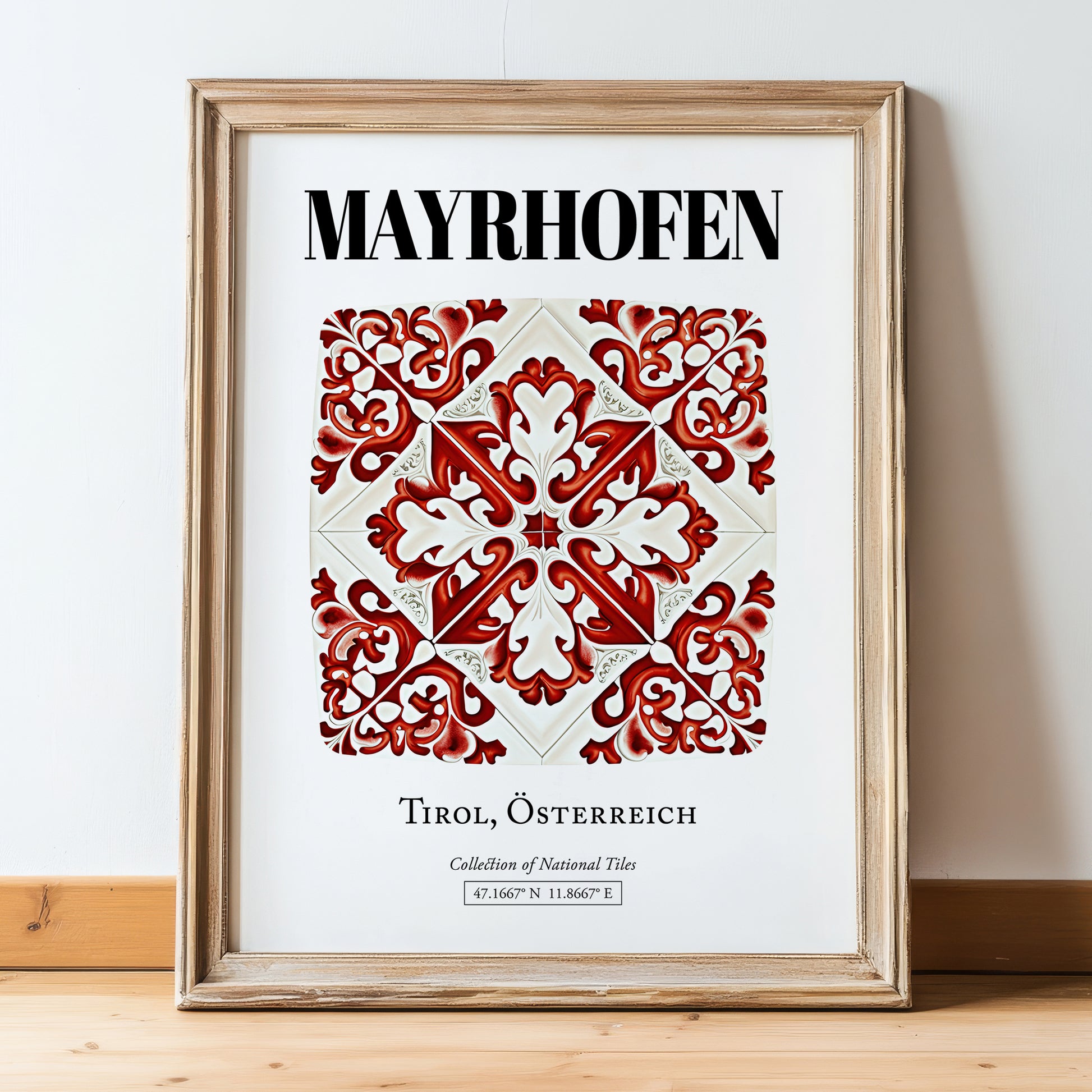 Mayrhofen, Austria – Cultural Heritage Wall Art, in wooden frame leaning on the floor