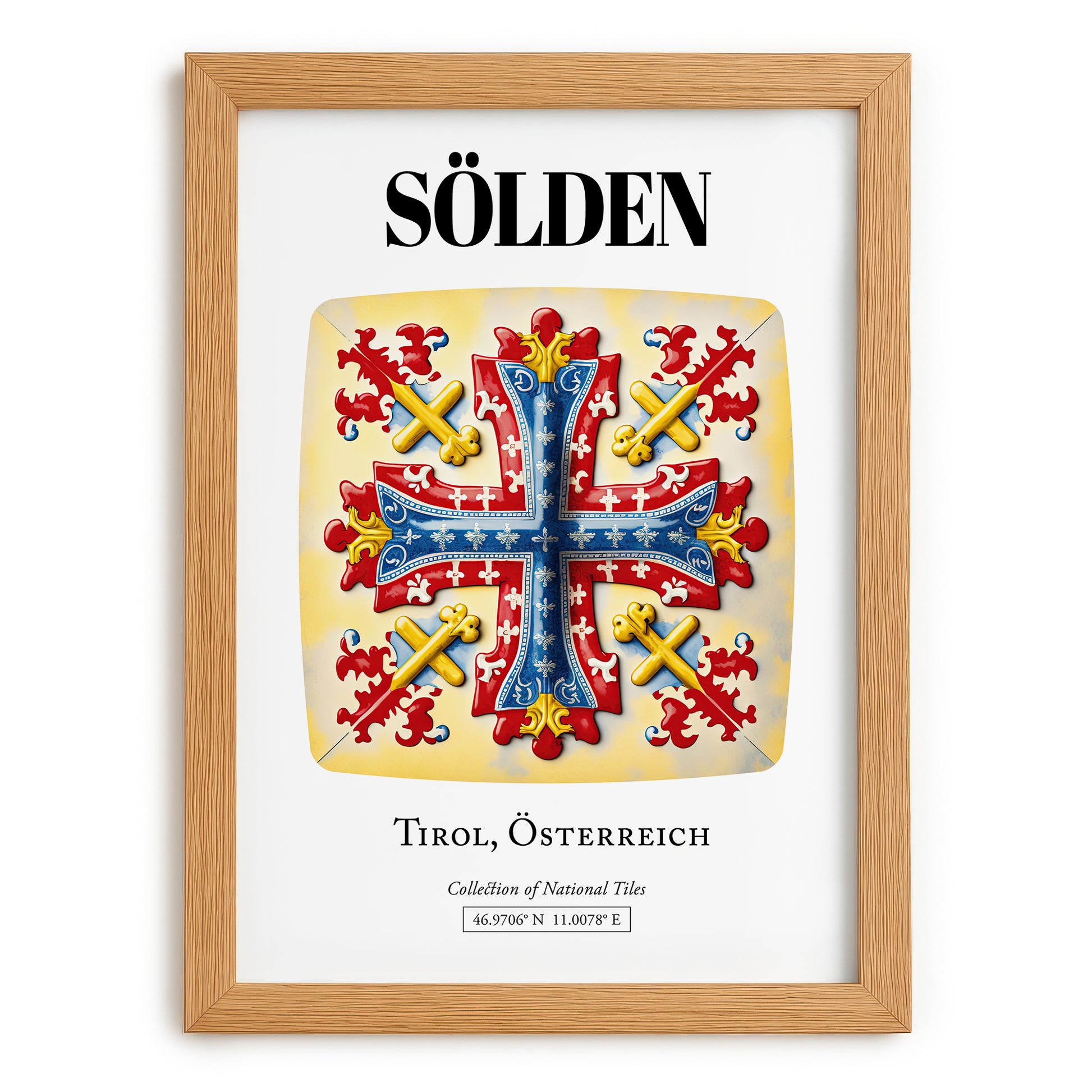 Sölden, Austria – Tourist Destination Poster, set in oak frame