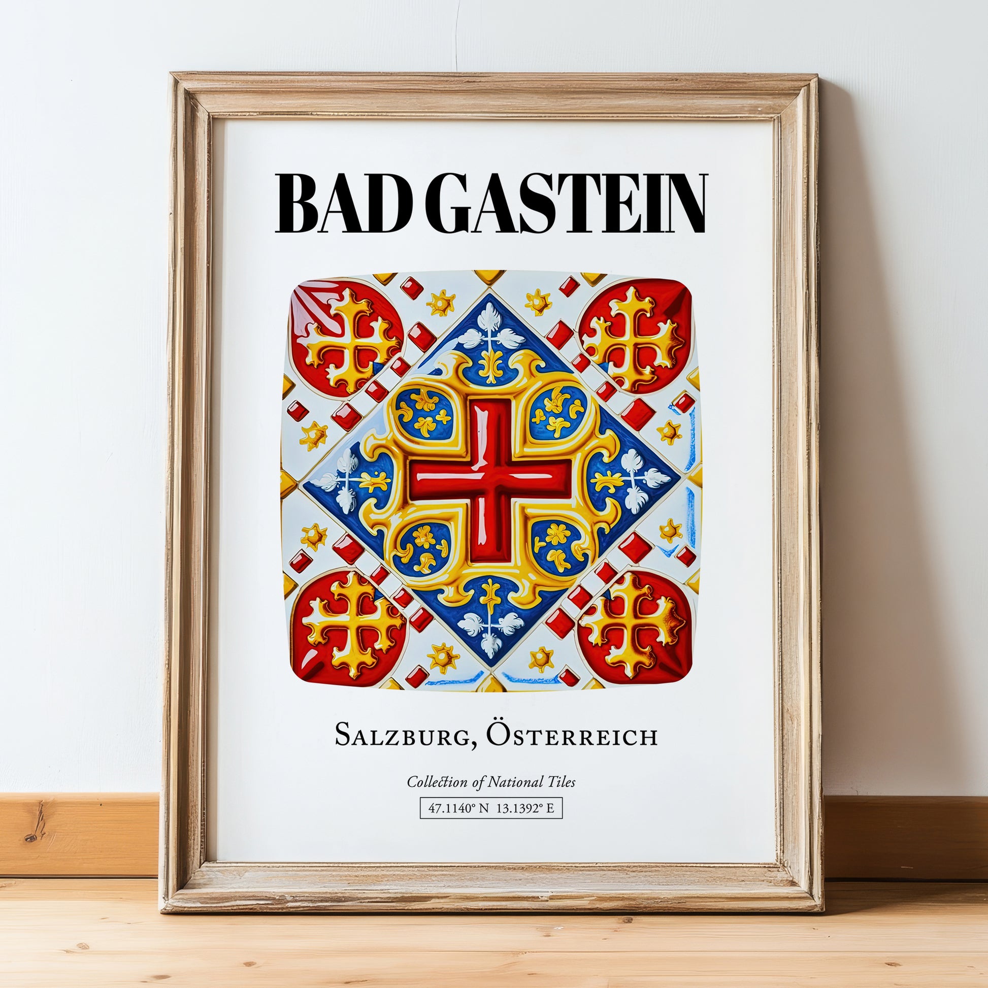 Bad Gastein, Austria – World Travel Art, in wooden frame leaning on the floor