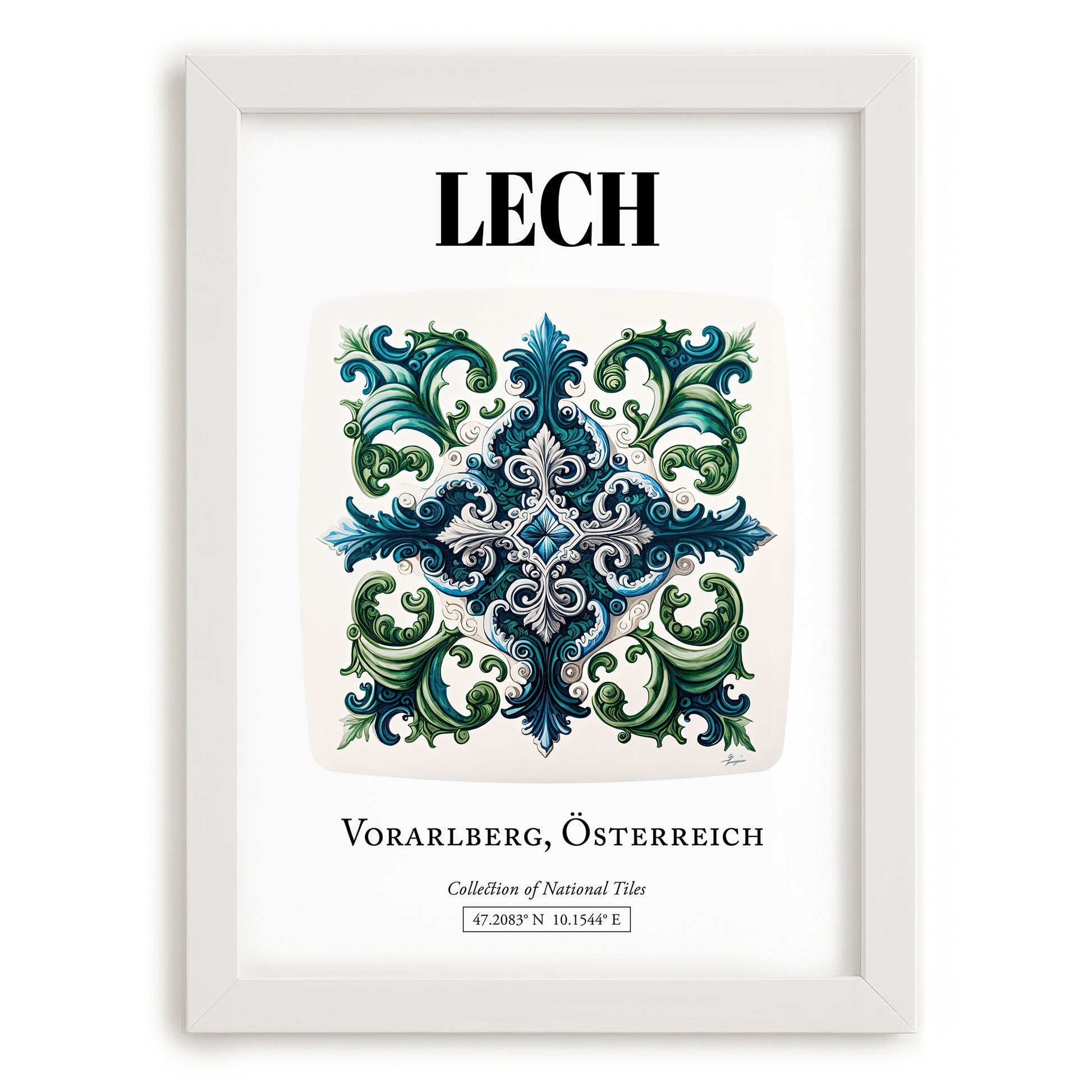 Lech, Austria – Travel Poster, placed in minimal white frame