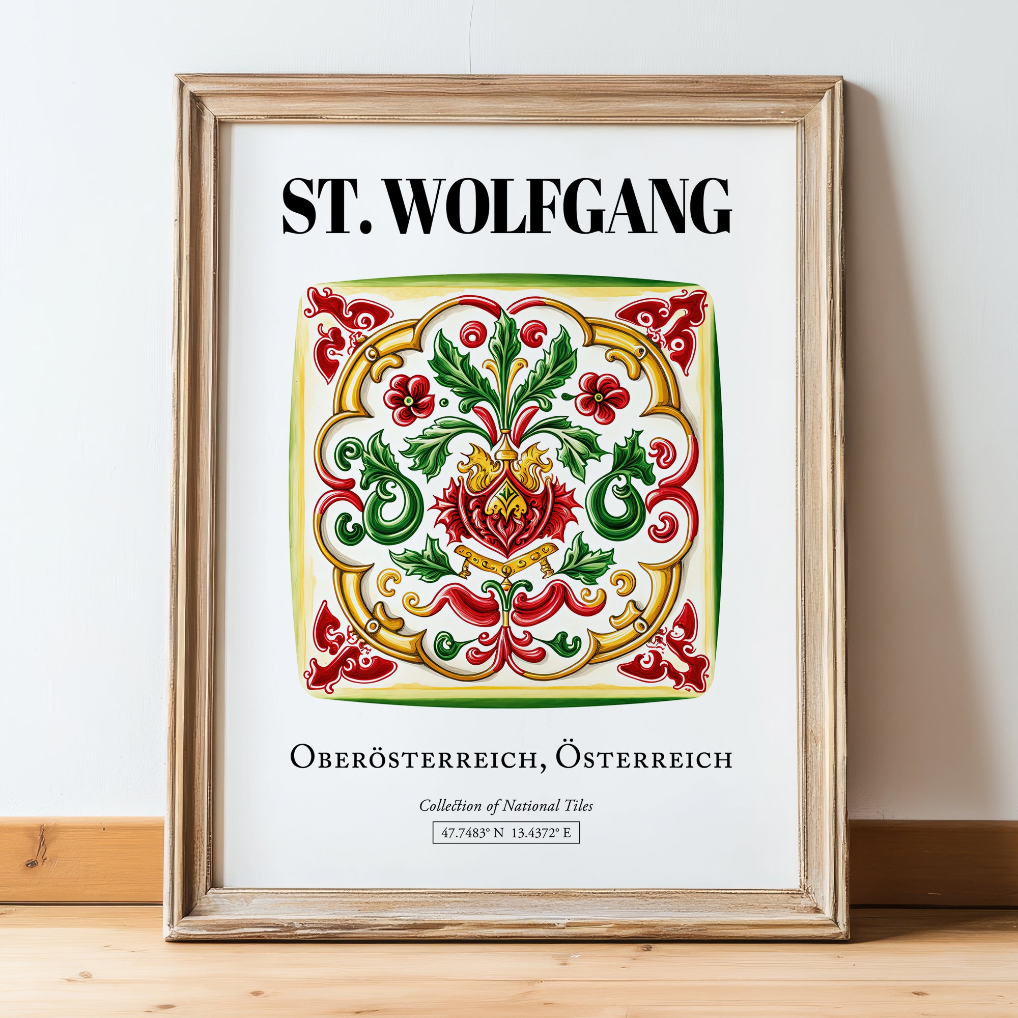 St. Wolfgang, Austria – Travel Wall Art, in wooden frame leaning on the floor