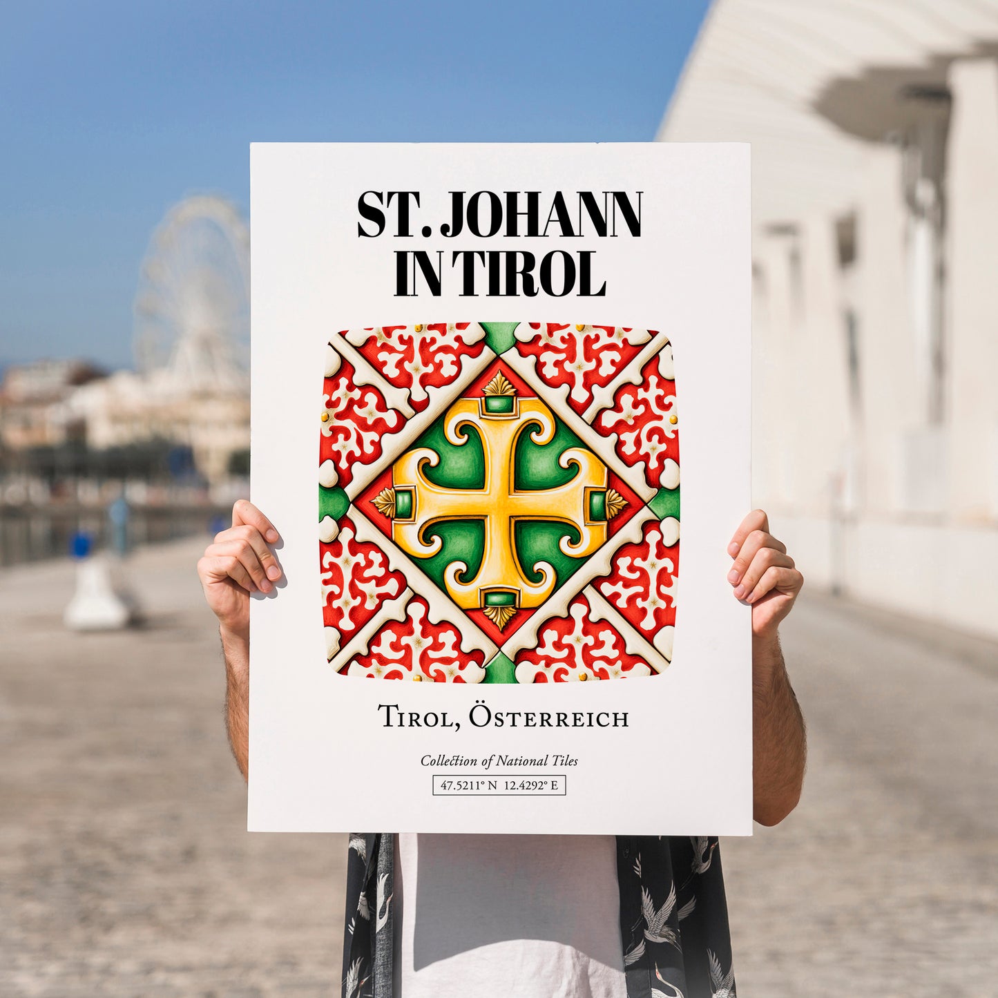 St. Johann In Tirol, Austria – Illustrated Travel Poster, no-text version framed in wood
