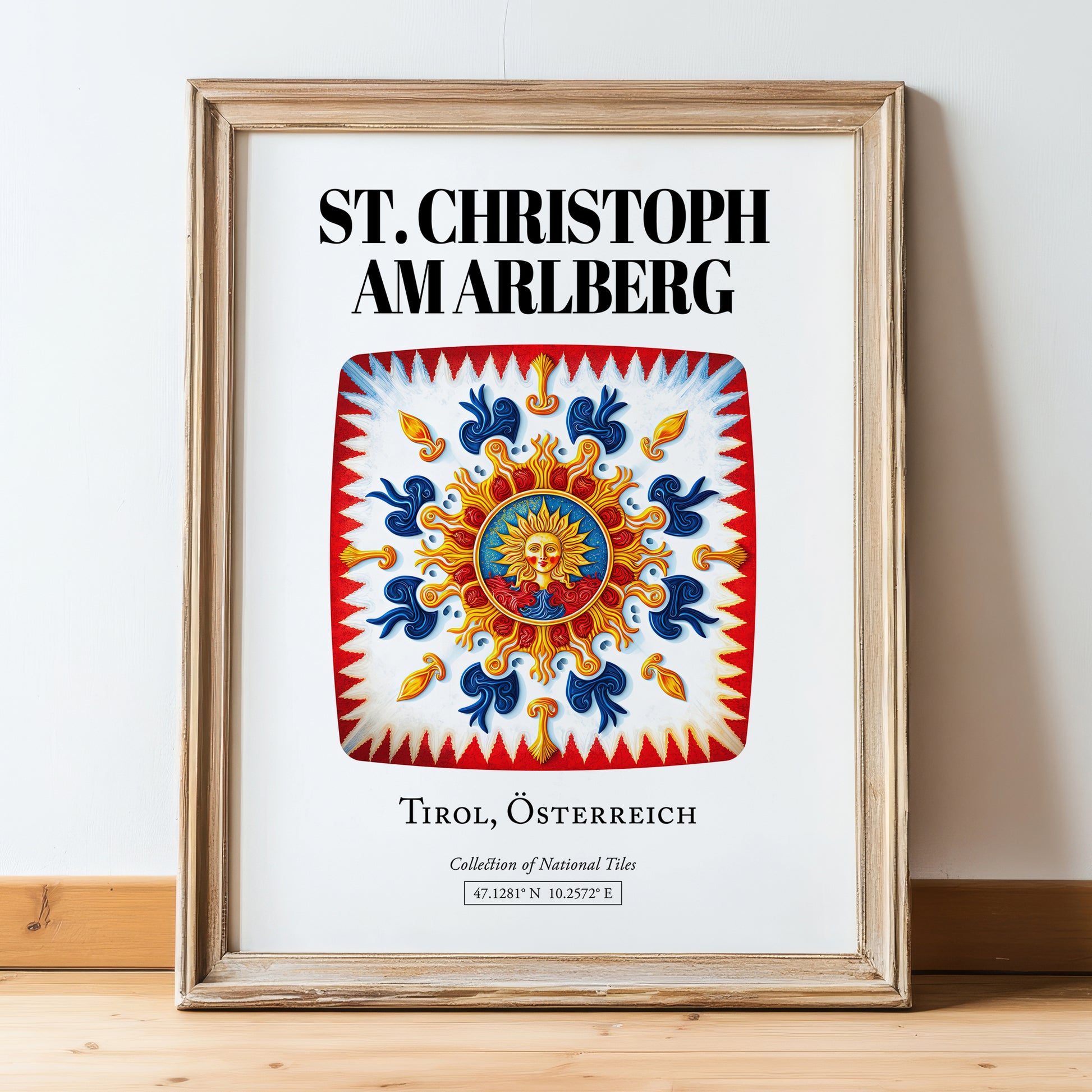 St. Christoph Am Arlberg, Austria – Architectural Travel Art, in wooden frame leaning on the floor