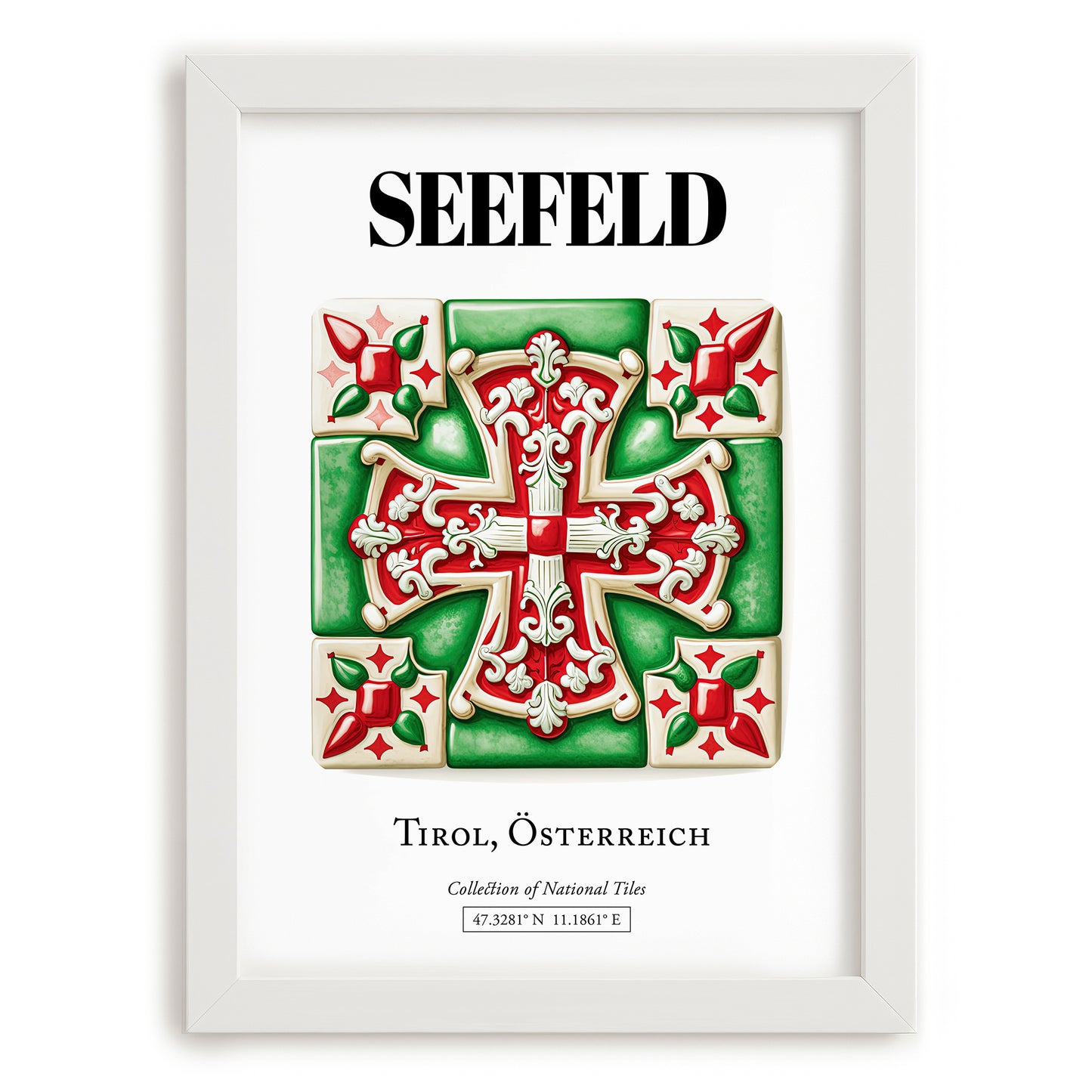 Seefeld, Austria – Travel Poster, placed in minimal white frame