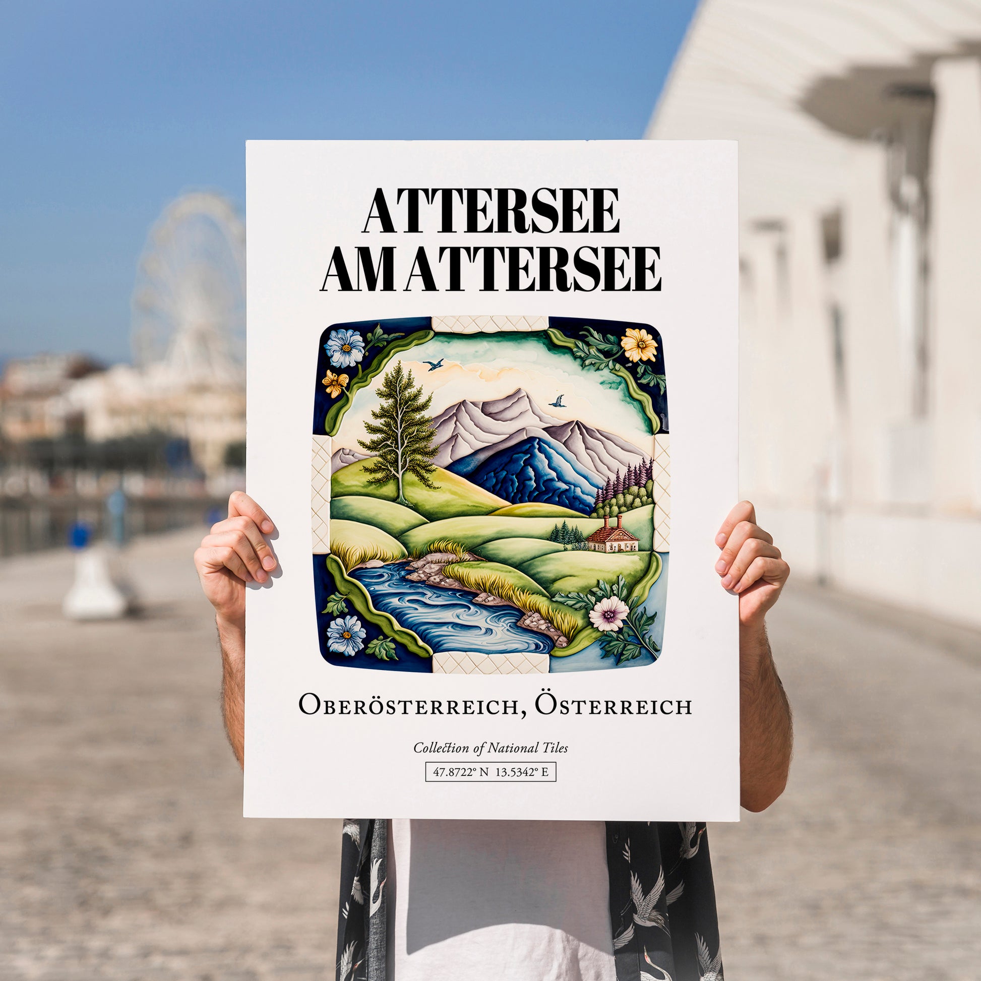 Attersee Am Attersee, Austria – Travel Poster, no-text version framed in wood