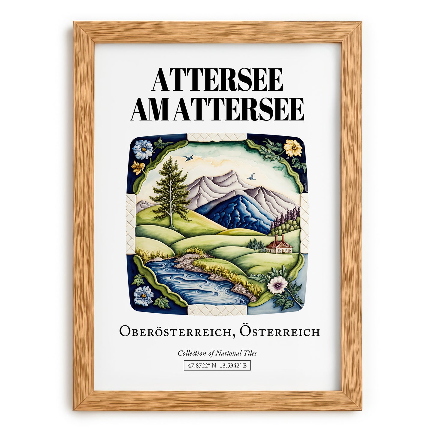 Attersee Am Attersee, Austria – Travel Poster, set in oak frame