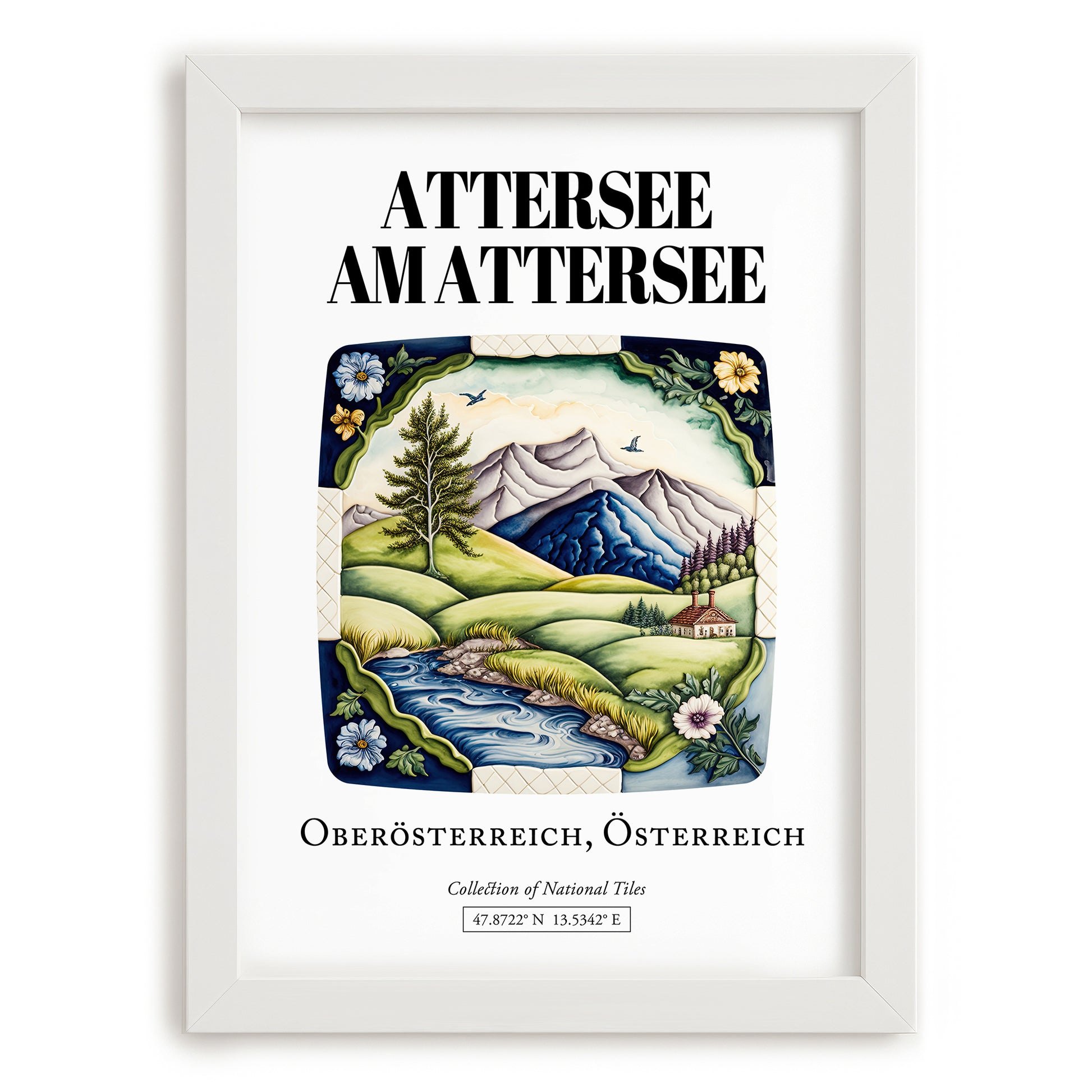 Attersee Am Attersee, Austria – Travel Poster, placed in minimal white frame