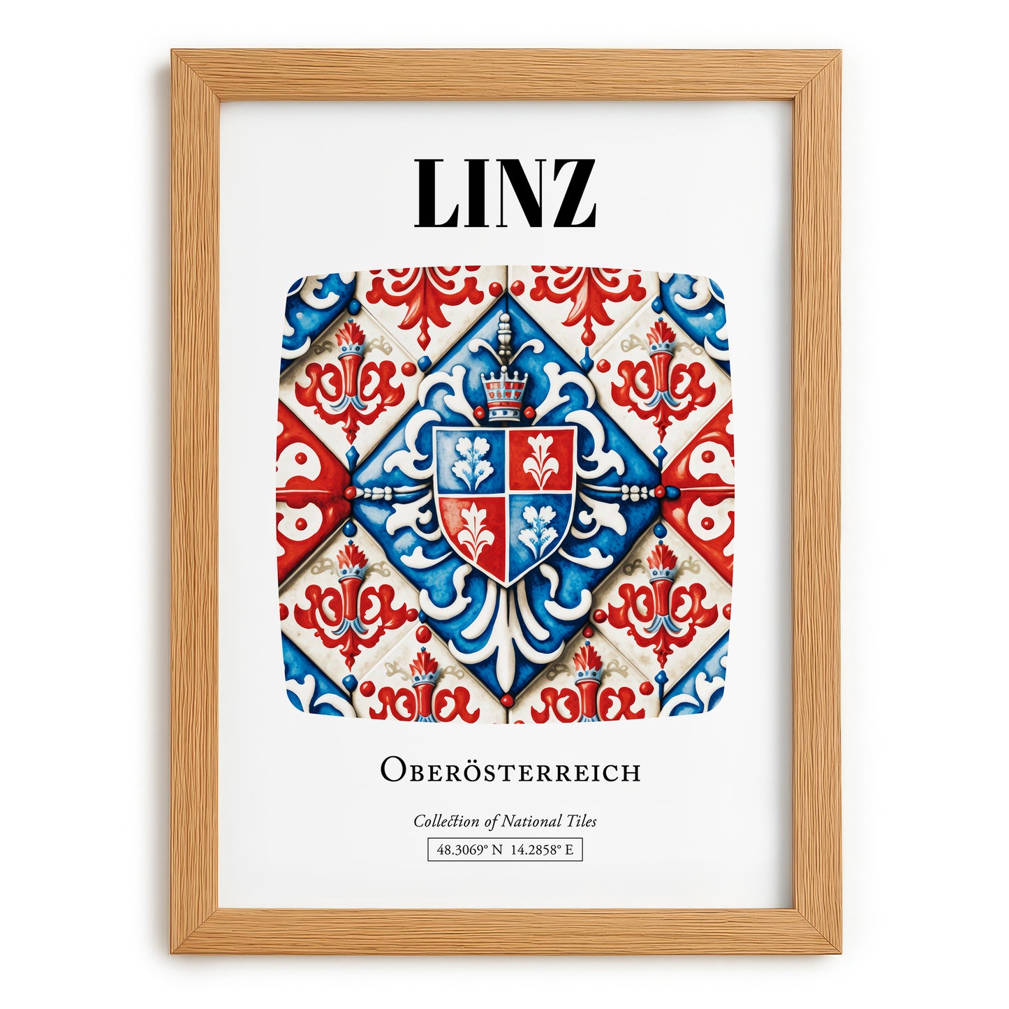 Linz, Austria – Global Cities Wall Print, set in oak frame