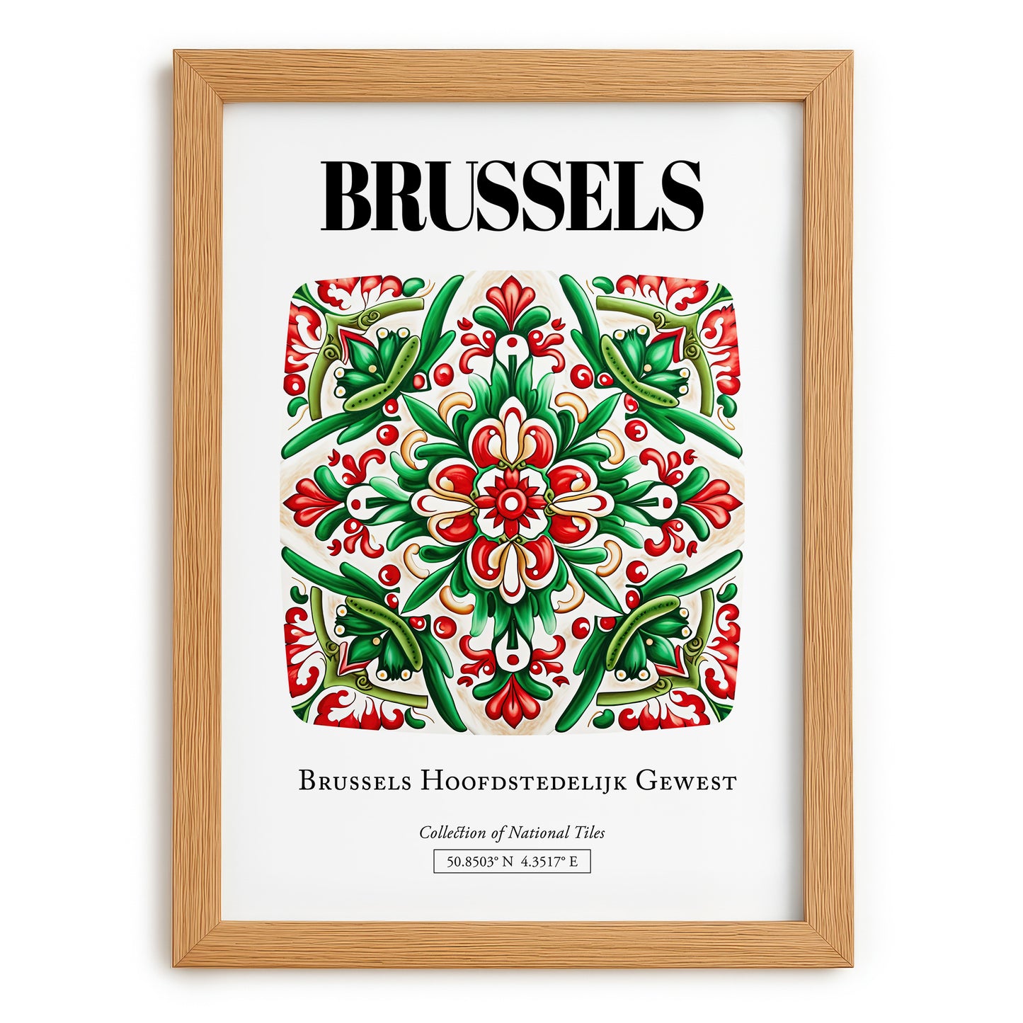Brussels, België – Travel Wall Art, set in oak frame