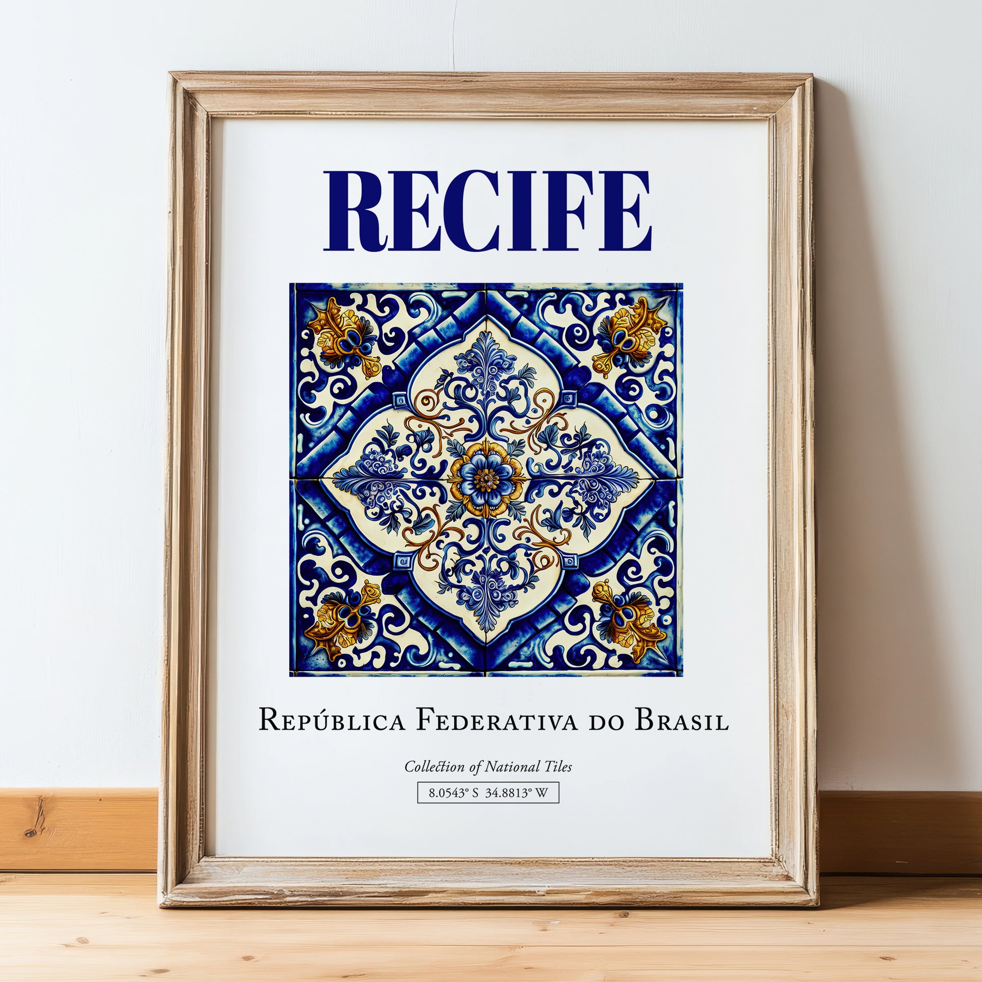 Recife, Brasil – Travel Destination Art, in wooden frame leaning on the floor