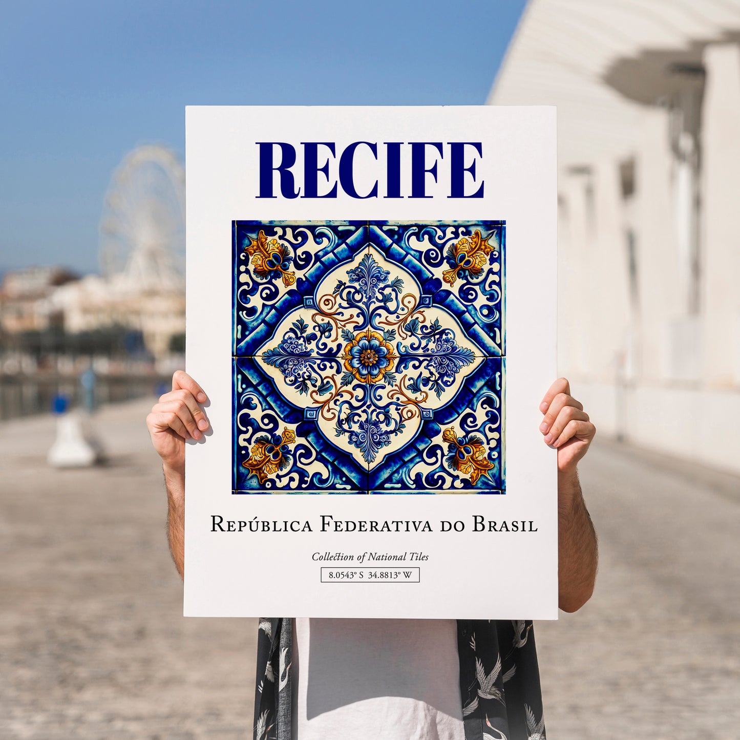 Recife, Brasil – Travel Destination Art, no-text version framed in wood