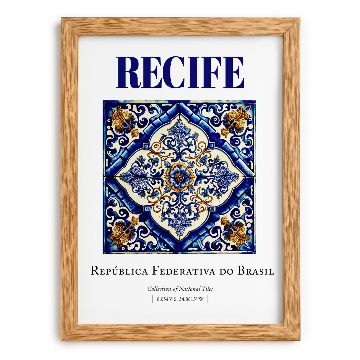 Recife, Brasil – Travel Destination Art, set in oak frame
