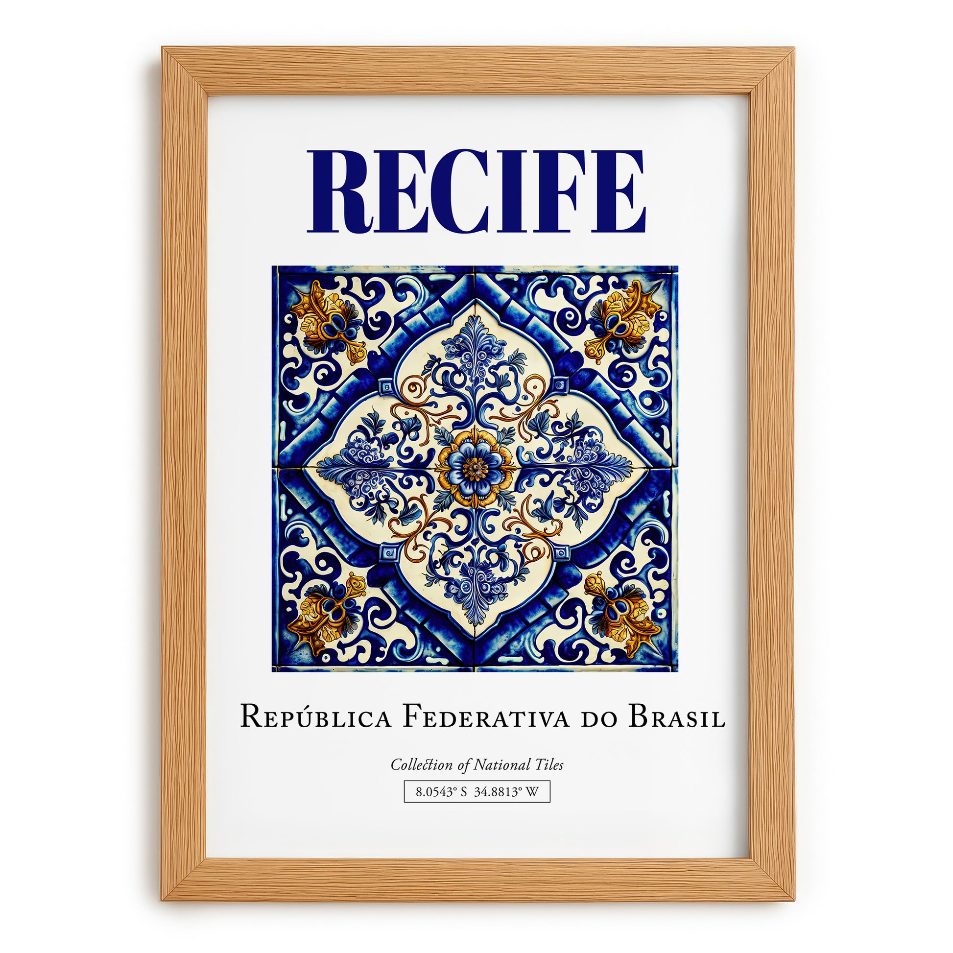 Recife, Brasil – Travel Destination Art, set in oak frame