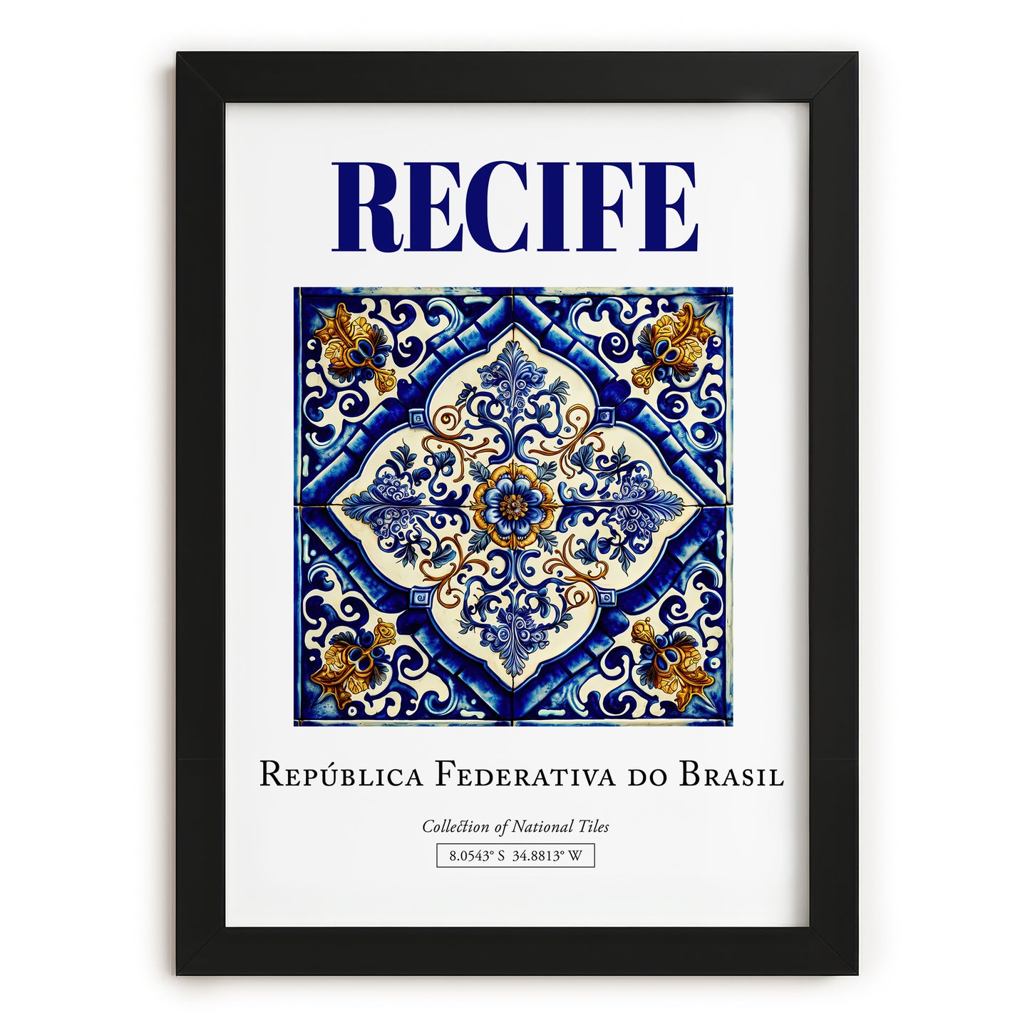 Recife, Brasil – Travel Destination Art, in sleek black frame