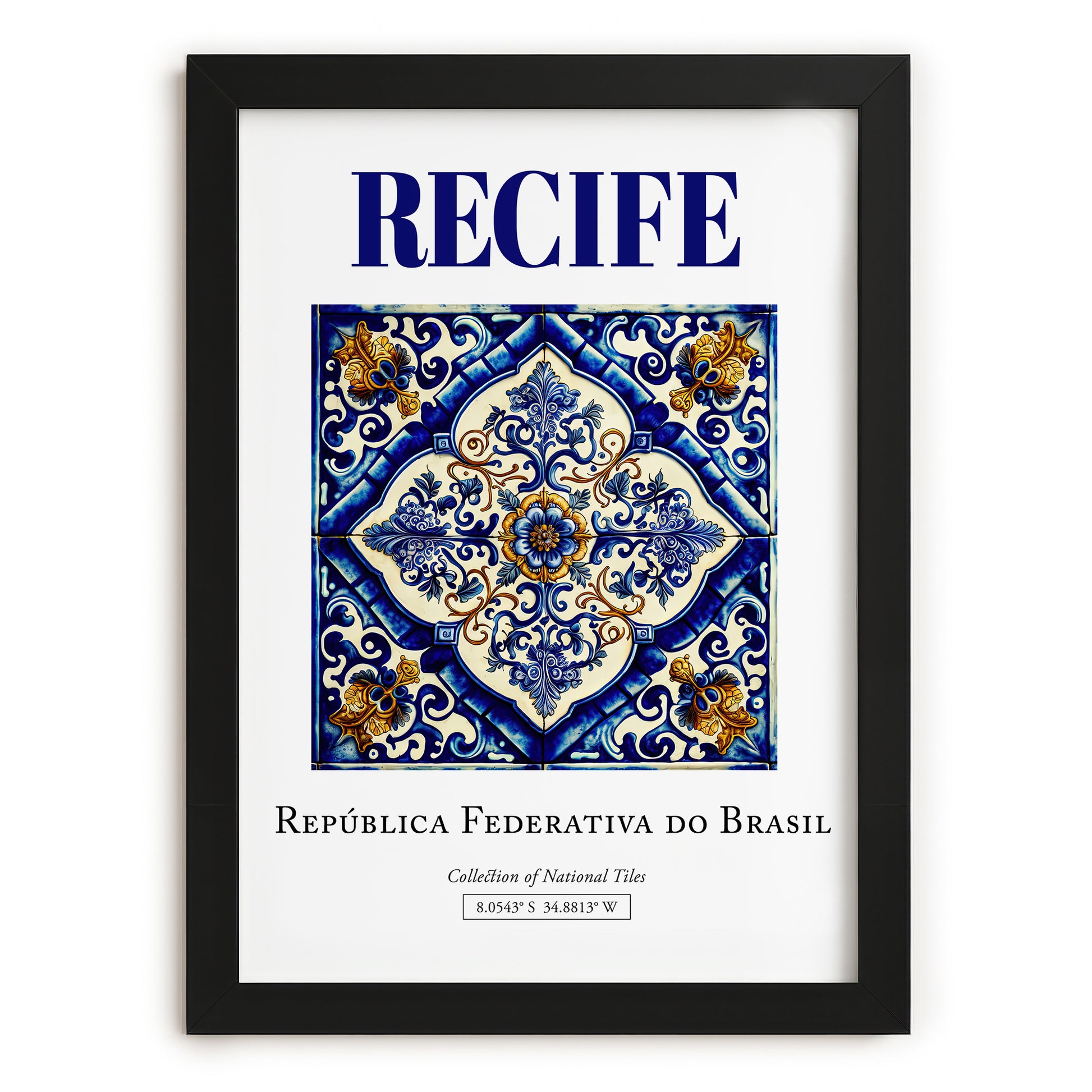 Recife, Brasil – Travel Destination Art, in sleek black frame