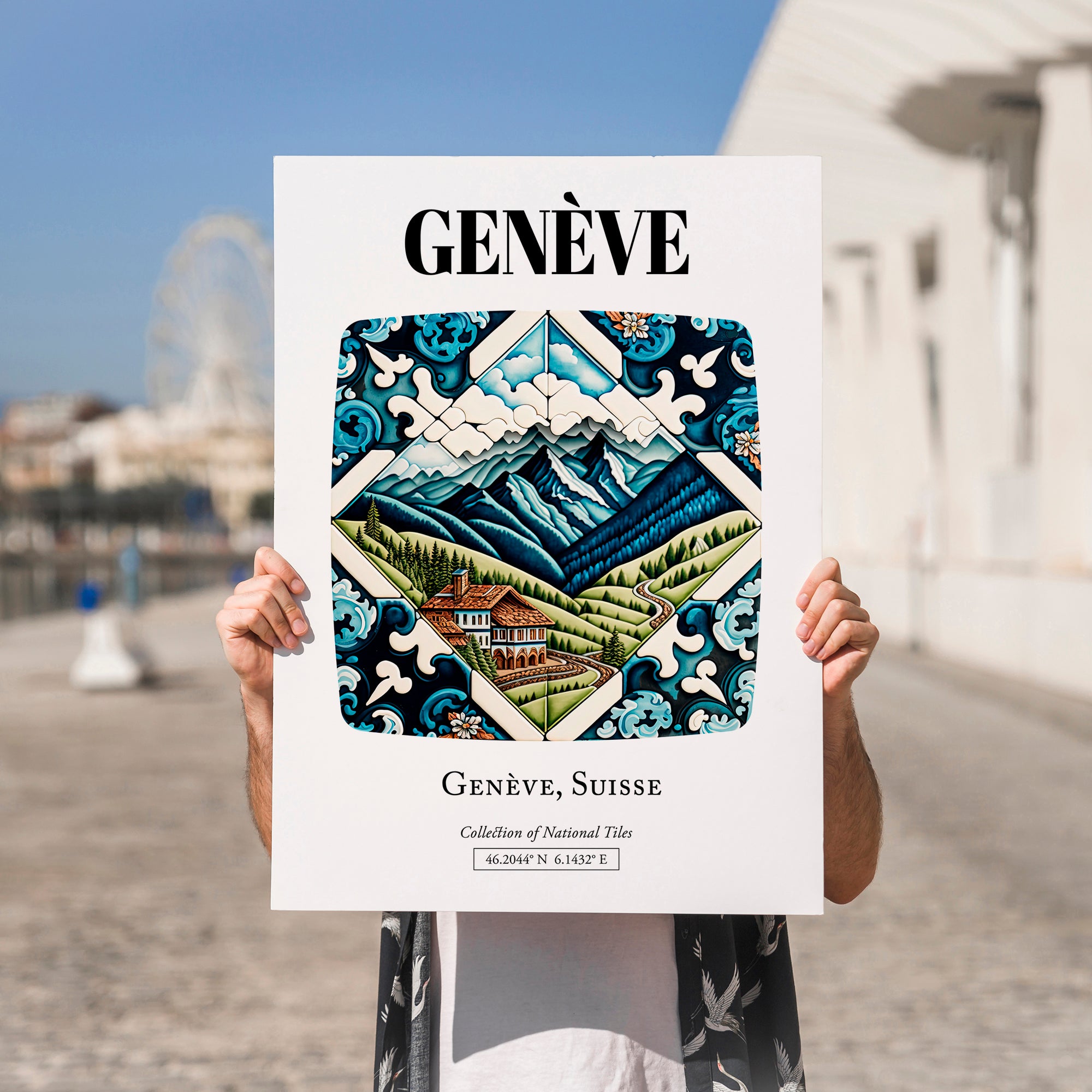 Genève, Switzerland – Vintage Travel Poster, no-text version framed in wood